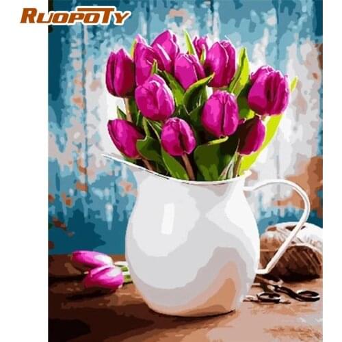 RUOPOTY 40x50cm Framed Purple Flower In Vase Oil Photo By Numbers Home Decoration Wall Artcraft Handmade Diy Gift For Adults