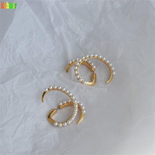 Pearl Earrings Simple Female Earrings Kshmir Featured Irregular Fashion Exaggerated Alternative Fashion with Hooked Ears Gold