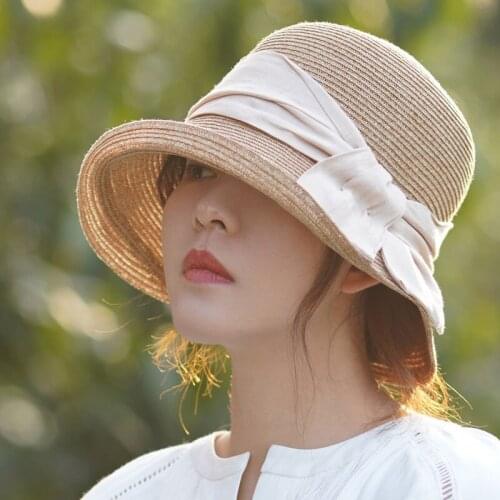 Simple sun hat female casual outdoor cold hat Hepburn wind shade straw hat art retro foldable basin hat