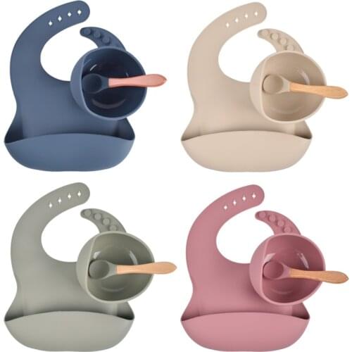 1Set Silicone Baby Feeding Tableware Set Waterproof Spoon Non-Slip Feedings Silicone Bowl Tableware Plates Baby Plate Set Dishes