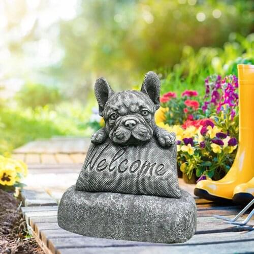 French Bulldog Statue Welcome Sign Outdoors for Home Garden Patio Backyard