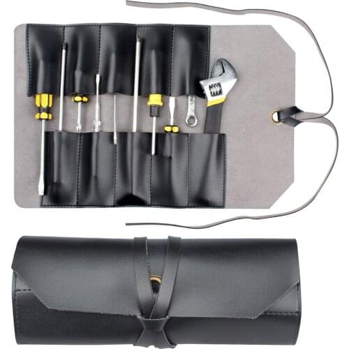 Roll-up Tool Bag, Multi-Purpose Leather Tool Roll Pouch Tool Organizer Carrier Bag for Storaging Wrenches, Pliers, Screwdrivers