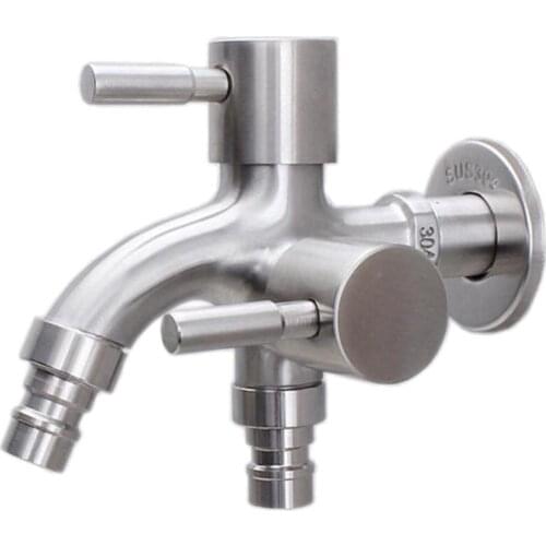 304 Stainless Steel Double Outlet Tap Washing Machine Bathroom Water Faucet Water Faucet