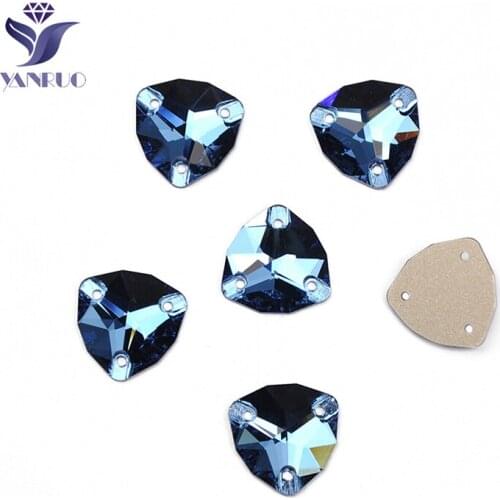 YANRUO 3272 Trilliant Fat Triangle Sapphire Blue Strass Stones Flat Back Glass Crystal Sewing Rhinestones For Needlework