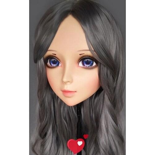 Ying-4)Female Sweet Girl Resin Half Head Kigurumi BJD Eyes Crossdress Cosplay Japanese Anime Role Lolita Mask With Eyes And Wig