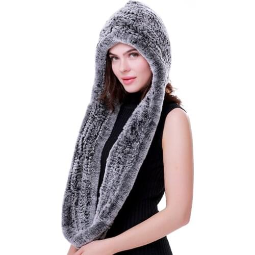 Women Fur Hats and Scarf One-pieces Real Rex Rabbit Russia Earmuffs Winter Snow Cap Hand-Woven 8Colors