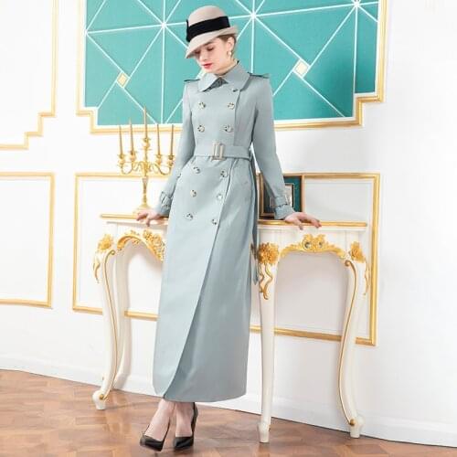 2020 Autumn Trench Coat for Office Lady Double Breasted Plus Size Luxury Women Runway Coat Turn-down Collar Outwear 9113