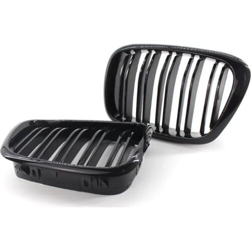 2PCS Gloss Black Double Slat Front Kidney Grilles for BMW 5 Series E39 99-03