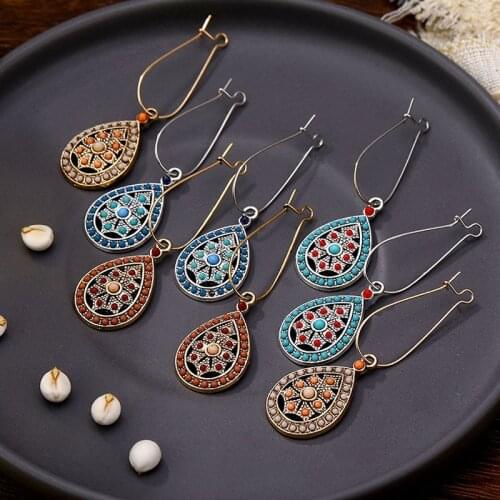 4 Color Vintage Bohemian Nationality Drop Earring A Pair Water Drop Hollow Pendant Earrings Women Female Wedding Party Jewelry