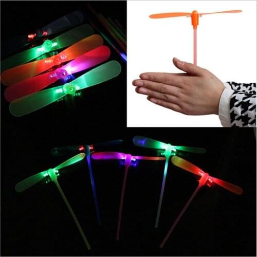 5pcs LED Bamboo Dragonfly Shooting Flying Parachute Sky UFO Outdoor Luminous Toys For Children Glow In The Dark Toys Gift