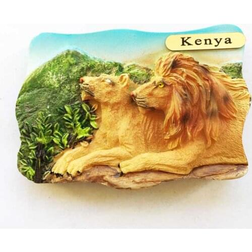 Africa Kenya couple lion three-dimensional travel souvenir magnetic stickers refrigerator magnets
