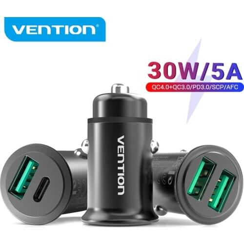 Vention USB Car Charger Quick Charge 4.0 3.0 for Xiaomi SCP QC4.0 QC3.0 30W Type C PD Car Charging for Huawei iPhone PD Charger