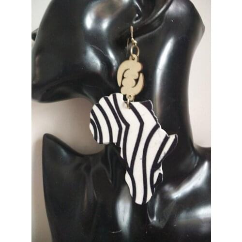 Free Shipping! Wholesale Price Zebra Printing African Map Wooden earrings