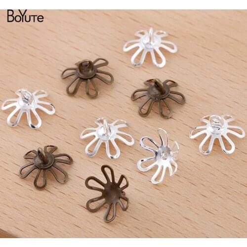 BoYuTe (100 Pieces/Lot) 10MM Metal Brass Flower Bead Caps with Hanging Loop Diy Jewelry Making Handmade Materials