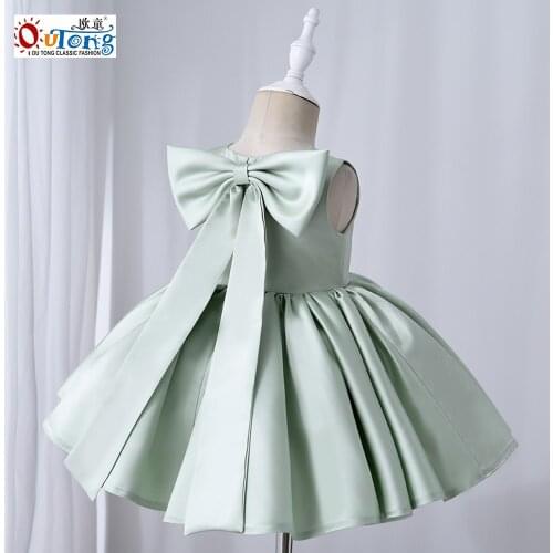 Outong Baby Girl Birthday Party Dresses Big Bow Cotton Satin Children Boutique Clothes Summer Princess Dress For Girls To 7 Year