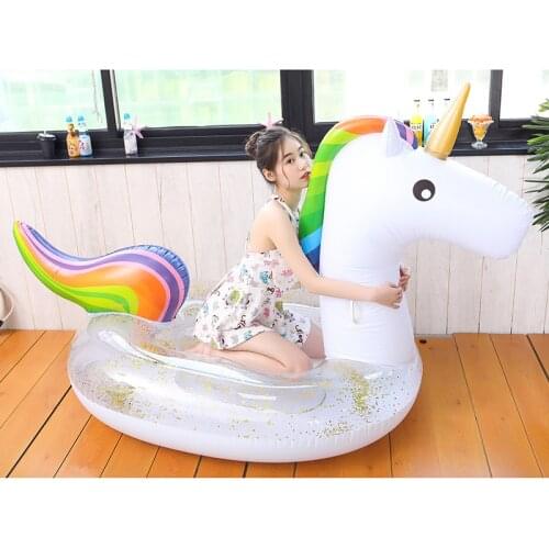 Giant Sequined Unicorn Floating Pool Swimming Ring Air Mattress Inflatable Swim Circle Pool Float Row Tube Water Party Toy