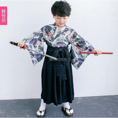 Halloween Japanese Samurai Child Vibration Sleeve Kimono Kids Clothing Yukata Photo Coat Boys Traditional Dress Cos Clothing