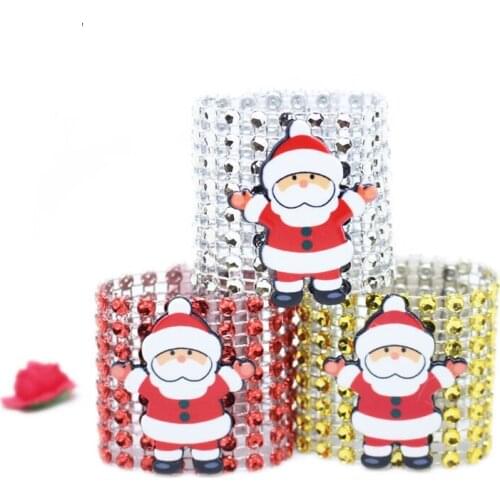 Santa Claus Napkin Rings Napkin Buckle 8 Rows of Diamond Napkin Rings Christmas Ornamental Napkin Buckle