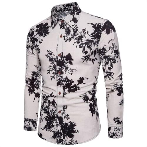 Korean Style Fashion Mens Shirts Chinese Ink Fresh Pattern Printed Long Sleeve Shirts For Men Plus 5XL Summer Streetwear A416