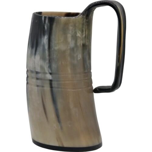 Natural Handmade Ox Horn Mug Viking Drinking with Line Engraved Beer Cup