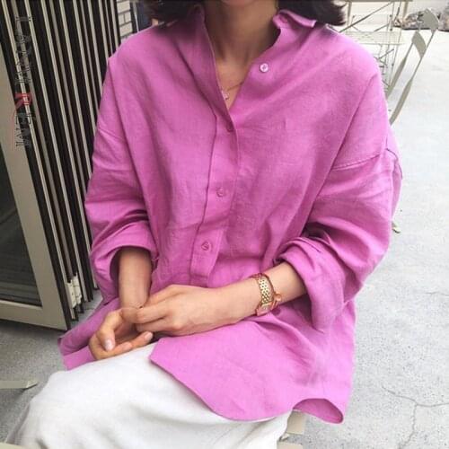 LANMREM Trend New Large Size Linen Irregular Shirt 2021 Summer Autumn Loose Casual Korean Solid Color Top Clothing YJ155