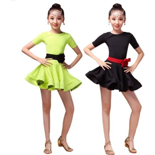Lolanta 3-12 Years Girls Short Sleeve Latin Dance Dress Childrens Black Orange Stretchy Dance Clothes Practice Competition Wear