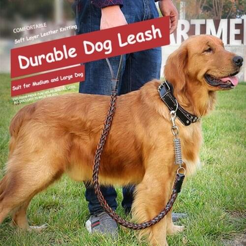 Pet Dog Layer Leather Knitting Leash With Spring Resistant Harness Leash Collar Dog Running Leashes Rope For Medium Large Puppy
