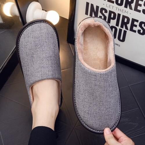 Mens Winter Warm Plush Slippers Indoor Home Fur Shoes Plus Size Flurry House Non-slip Footwear Comfortable Soft Slipper Shoes