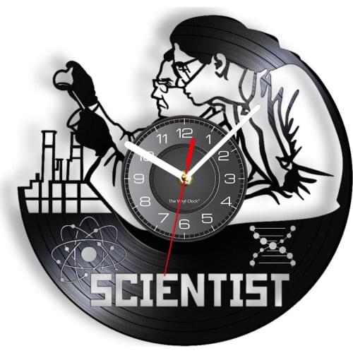 Scientist Laser Cut Longplay Wall Clock Conduct Experiments Wall Watch With LED Backlight Vinyl Artwork For Science Researchers