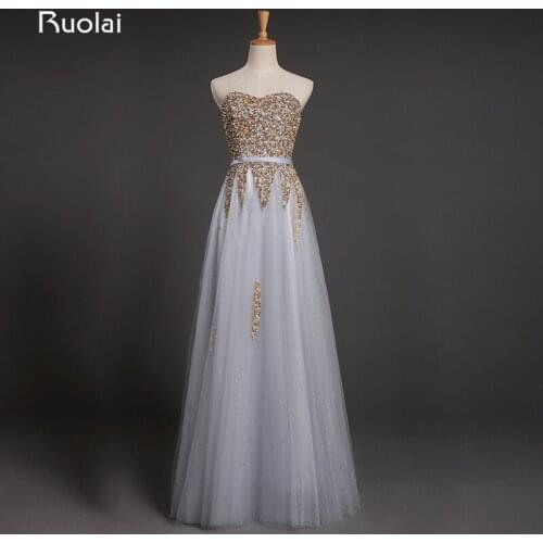 Real Picture Beautiful A-Line Silver Golden Sequined Top Sash Tulle Evening Dress Long Prom Dress Vestido de Fiesta 2019 ED22