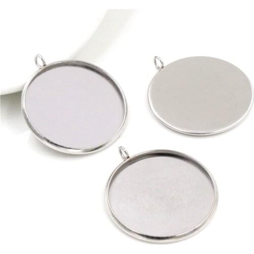No Fade ) 10pcs 25mm Inner Size Stainless Steel Material Simple Style Cabochon Base Cameo Setting Charms Pendant Tray-D4-52