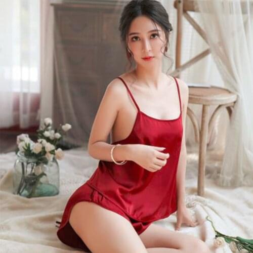 LUKLlady Sexy Lingerie Sleepwear Women Satin Lace Casual Loose Sleeveless Nightgown two pieces Pajama Set Plus Size Nightwear