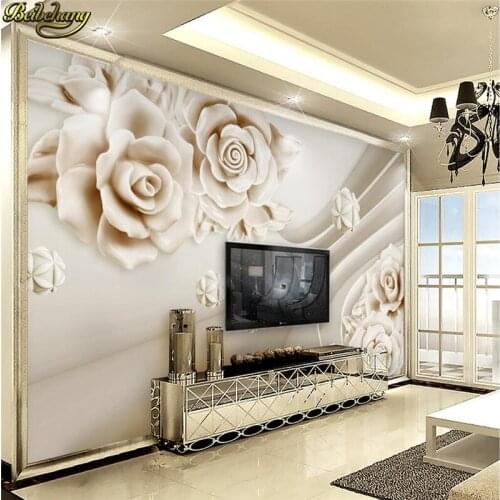 Beibehang Custom photo wallpaper mural 3d three-dimensional relief jade rose flower TV background wall papel de parede