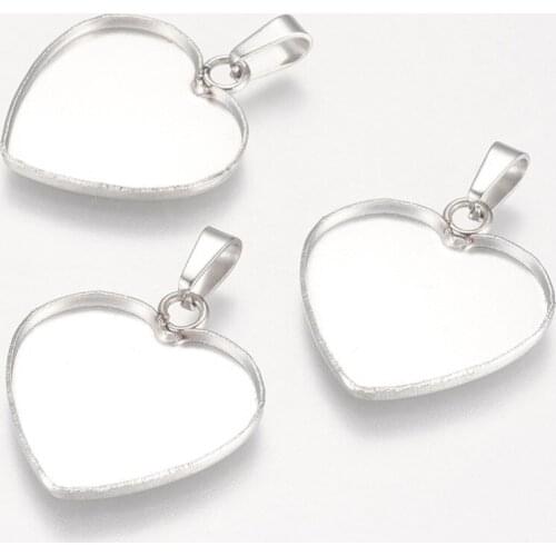 PandaHall 10pcs 16.5x19mm 304 Stainless Steel Metal Jewelry Findings Heart Pendant Cabochon Settings