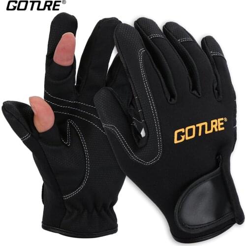 Goture Anti-slip Waterproof Fishing Gloves 2 Cut Finger Gloves for Fishing Hunting Riding Cycling EU Size L Black/Blue Color