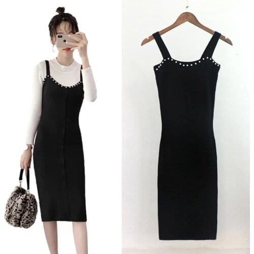 Spring Autumn Women Sweater Spaghetti Strap Long Dress Beding Sheath Knitted Dresses Female Backless V-Neck Tank Vestidos AB1694