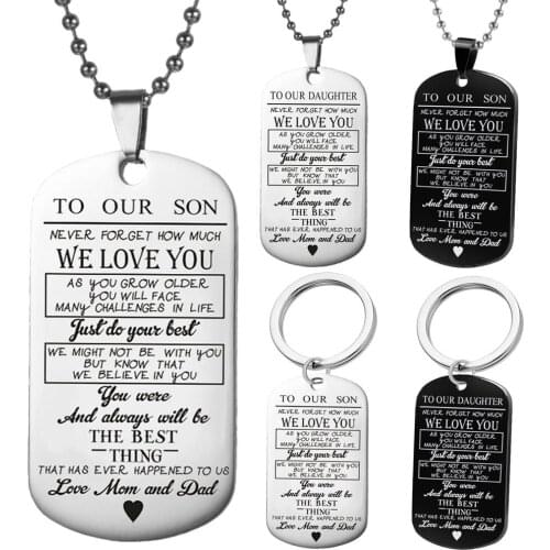 To Our Son/Daughter Pendant Necklace Love Dad Mom Dog Tag Military Necklace Birthday Graduation Gift for Kids подвеска на шею ch