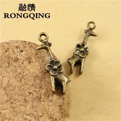 RONGQING 100pcs/lot 20*7MM Antique Bronze Plum Blossom Giraffe Charms Animal Pendant Diy Jewelry