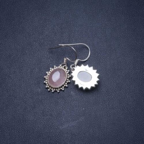 Natural Rose Quartz Handmade Unique 925 Sterling Silver Earrings 1.25" Y0303
