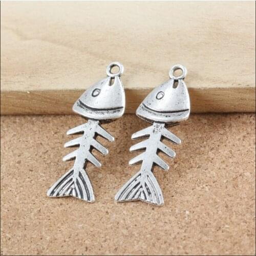 High Quality 20 Pieces/Lot 18mm*21mm Antique Silver Plated Fish Bone Fish Charms For Jewelry Making