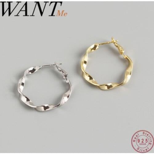 WANTME Genuine 100% 925 Sterling Silver Minimalist Round Circle Rotating Twist Stud Earrings for Women Geometric Fashion Jewelry