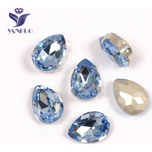 YANRUO 4320 Drop Light Sapphire Sewing Rhinestones Blue Strass Pointback Glass Stones Sewn Rhinestones For Wedding Dress