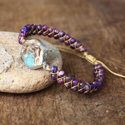 Handmade Jewelry Imperial Jasper Beaded Braided Bangle Women Fashion Accessories Boho Yoga Weave Charm Wrap Bracelet