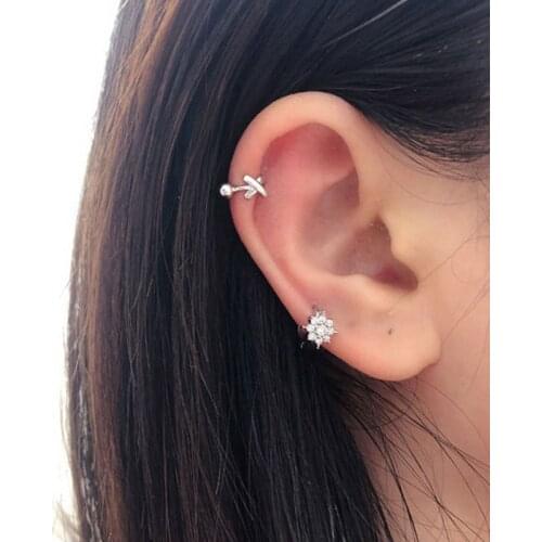 925 Sterling Silver Earring Fashion Flower Ear Ring Zircon Geometry Ear Bone Nail Earring Personality Cute Woman Girl Ear Jewel
