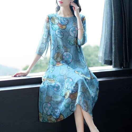 Fashion Chiffon Dress Female 2020 Spring Summer new retro half Sleeve Loose Dress For Women Vestidos M356