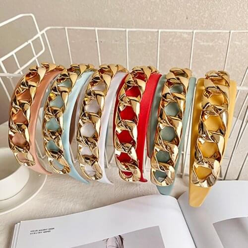 ZHINI New Punk Metal Chain Headbands for Women 6 Colors Exaggeration Handmade Wide Hiar Band Hair Accessories Party Jewelry 2021
