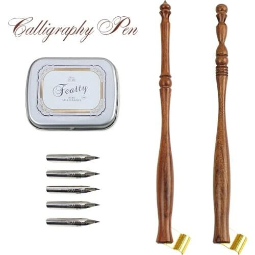 Christmas Gift 1 Set Dip Pen Wooden English Calligraphy Oblique Nib Holder with Mini Box 5 Nibs Custom Wedding Birthday Gifts