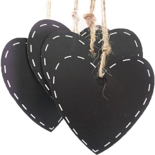 10pcs Mini Wooden Hanging Blackboard with Hemp String Love Heart Shape Chalkboard Luggage Label Message Board Hang Tags