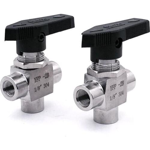 304stainless steel 3-way internal thread 1/8"1/4" 3/8"1/2"3/4" ball valve Manual water pipe flow control high pressure pneumatic