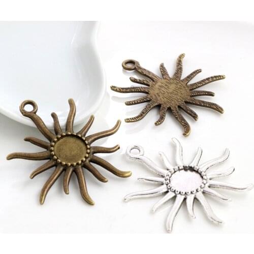 8pcs 12mm Inner Size Antique Silver Plated and Bronze Fashion Style Cabochon Base Cameo Setting Charms Pendant
